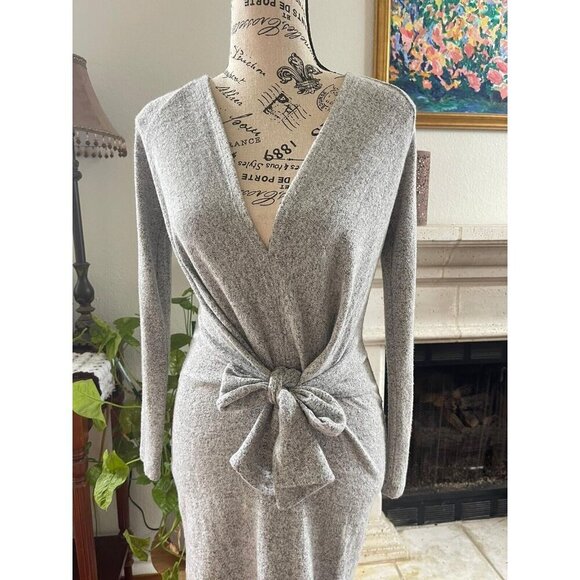 Free People Women's Mini Dress Size XS Gray Long Sleeve Tie Front Fitted - Picture 4 of 9